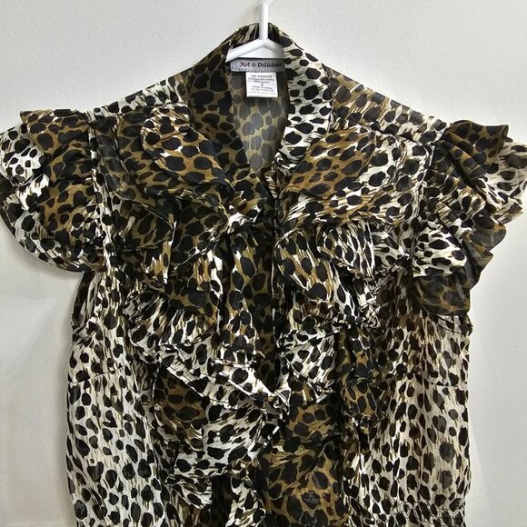 Women's Leopard Print Sheer Ruffled Blouse, Size Small - Picture 15 of 17
